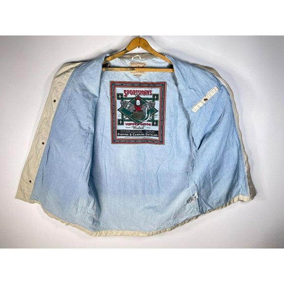 Vintage 90s Woolrich Beige Cotton Utility Work Jacket Mens Size Large Made in Ma - Picture 6 of 10